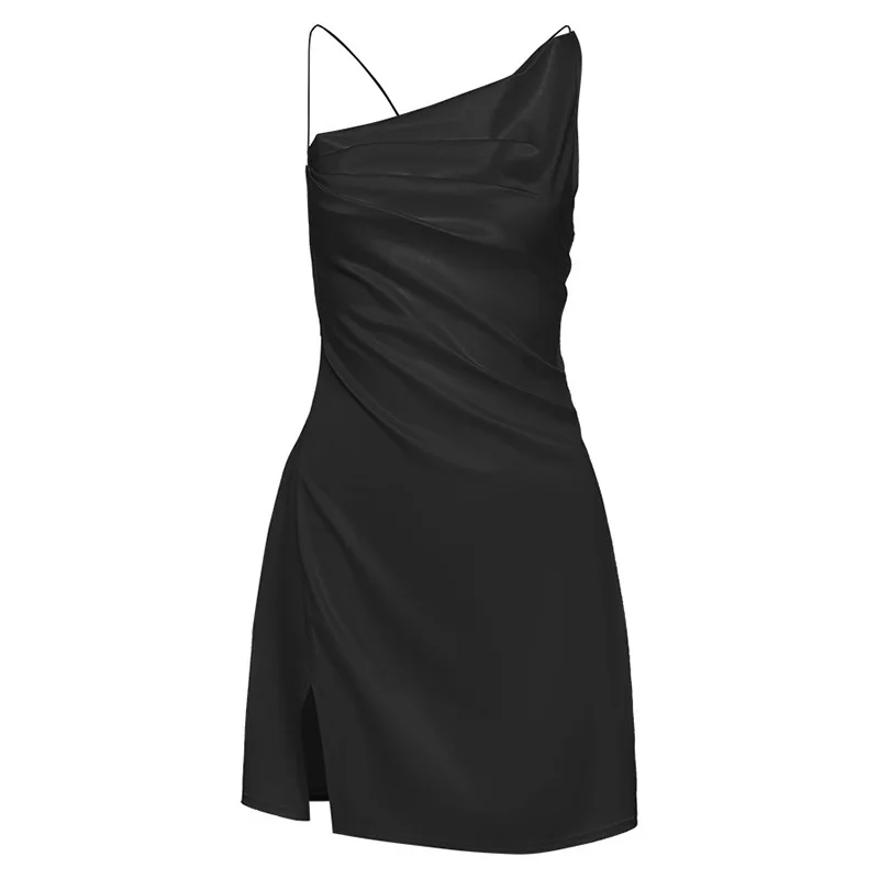 

2021 Summer Fashion Women's New Sexy Sling Halter Hem Irregular Splicing Split Solid Color Dress Pencil Skirt