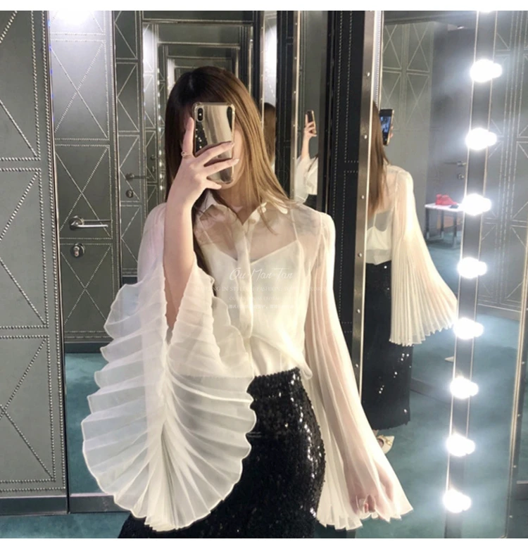 

Женские топы и блузки в Корейском стиле, однотонная белая шифоновая блузка, Офисная рубашка, модные женские рубашки с длинным рукавом 2021