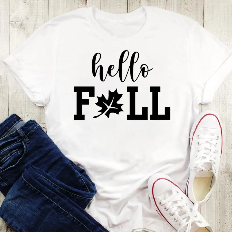 

Female T-Shirt Fall Autumn Tees Letters New Style Ladies Halloween Thanksgiving Happy Graphic Print Women Cartoon Tops Tshirt