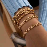 ingesight z 4pcsset chunky thick bracelets bangles multi layered twisted metal rope chain bracelets for women wrist jewelry