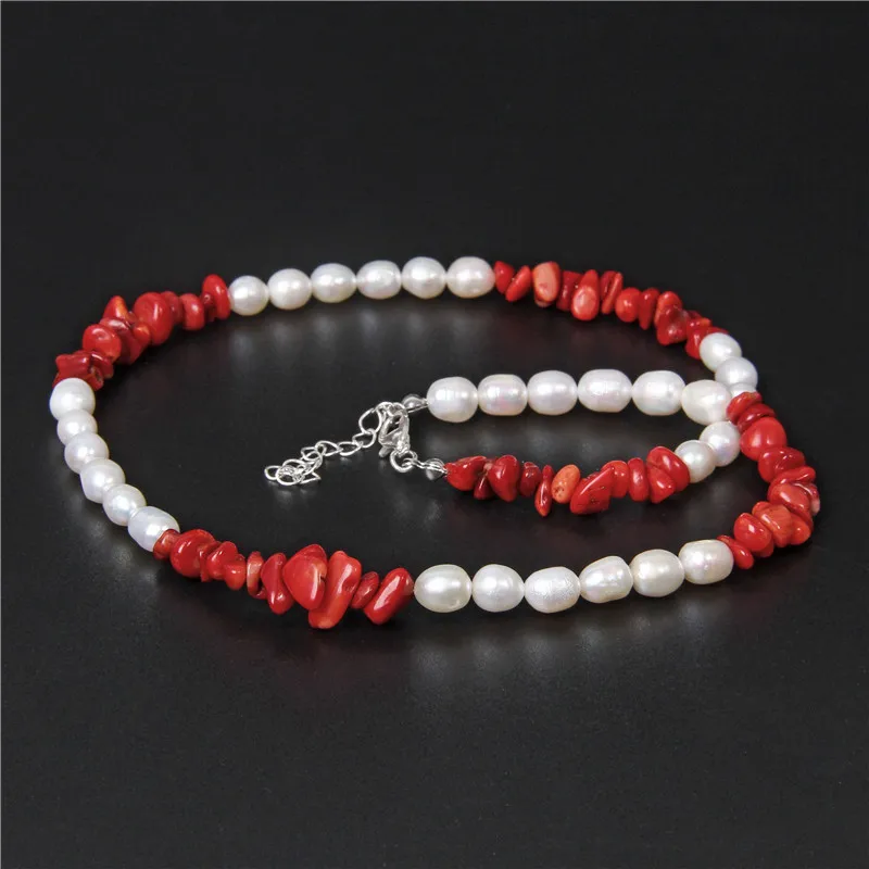 

Amethysts Gravel Chip Stone Pearls Necklaces Oval Natural Pearl Beaded Chockers Red Coral Chains Necklaces Women Jewelry Gifts