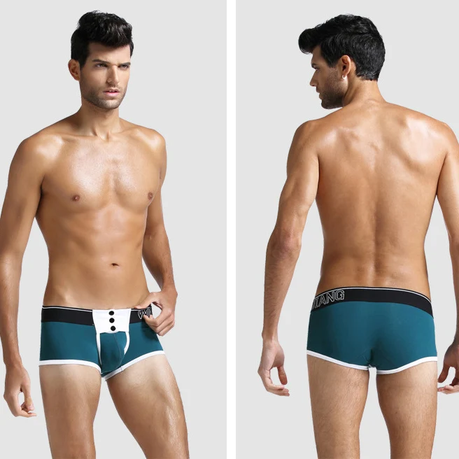 

Men Sexy Button Underwear Boxers Cotton Breathable Pouch Enhancing Underwear Gay underwear low Waist