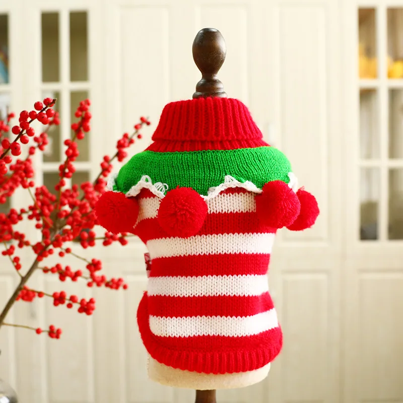 

Pet Colorful Christmas Striped Sweater Thicken Sweater Puppy Dog Cotton Teddy Clothes Autumn and Winter Clothing