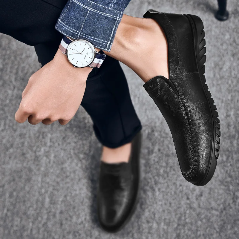 

Men Leather Casual shoes fashion Sneakers Soft Trendy Driving Loafers Spring autumn Slip on Flats Men Moccasins big size 48