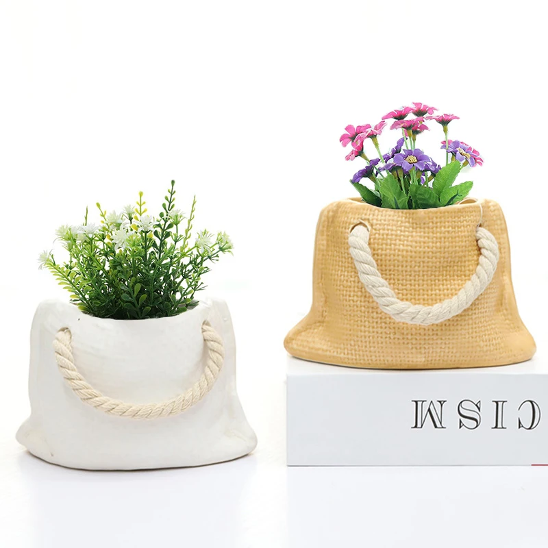 

Nordic Personality Creative Gunny Bag Flower Pot Flower Arrangement Home Living Room Decoration Ornament Ceramic Succulent Pots
