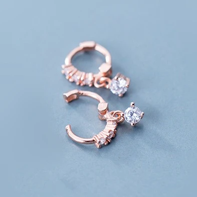 rose gold color Модные 925 пробы серебряные маленькие круглые серьги-кольца с кубическим цирконием, розовое золото, CZ серьги-кольца для женщин - Окраска металла: rose gold color