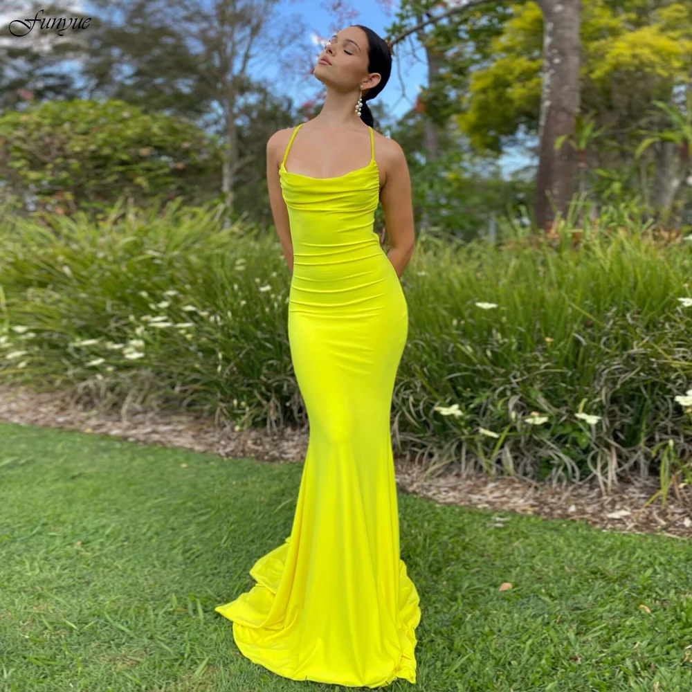 

Простое желтое платье-Русалка Funyue для выпускного вечера для подростков, корсет с открытой спиной, сексуальное длинное трикотажное платье для официальной вечеринки, 2021, платья для вечеринки