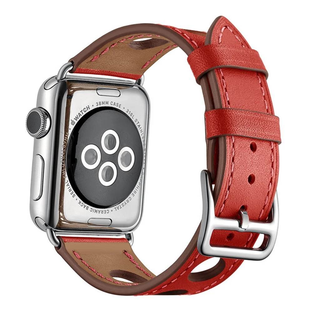 Последняя модель ремешка для Apple Watch 3 2 1 38 мм 42 мм мягкий три отверстия кожаный водостойкий ремешок для Iwatch серии 5 4 44 мм 40 мм
