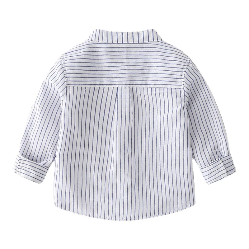 

2021 Spring New Children Baby Boy Striped Shirt Top Vertical Collar Fashion Style Cardigan Long Sleeve Shirt