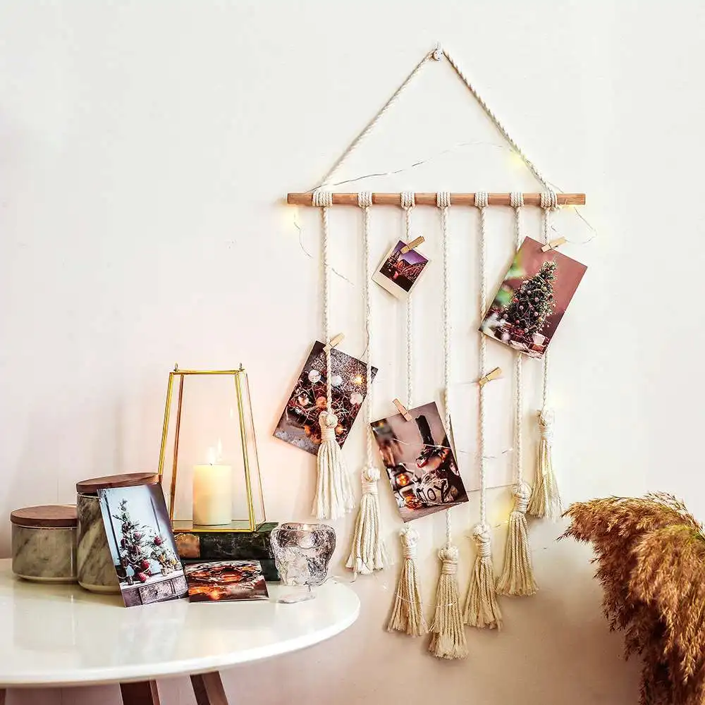 

1* Tapestry Nordic Cotton Rope Woven Tassel Tapestry with 20 Wooden Clips