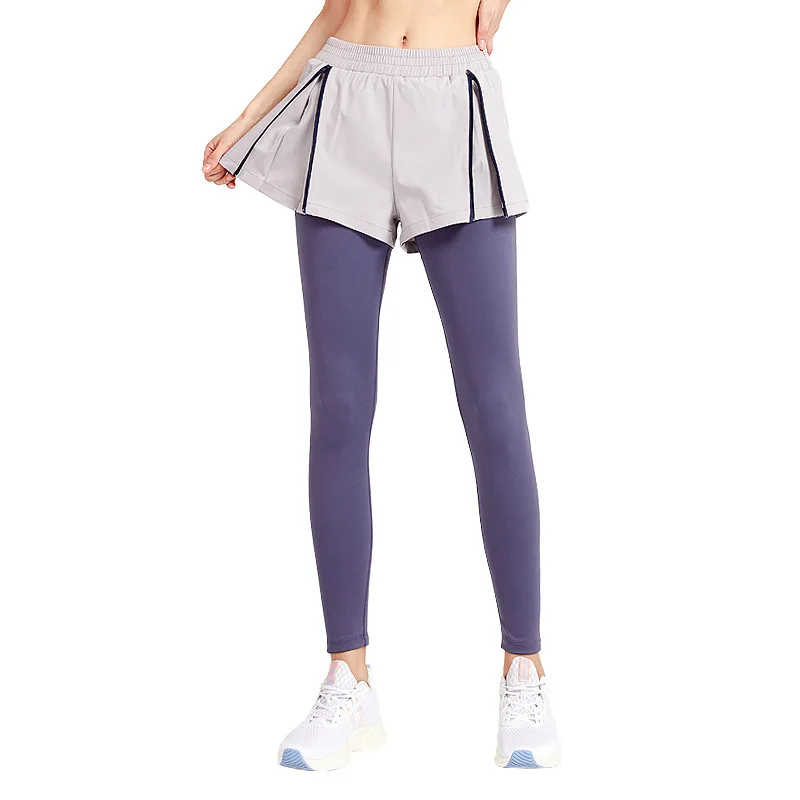 Women Yoga Fitness Pants Hign Waist Running Dance Fake Two Pieces Yoga Pants Quick Dry Fake Two-piece Leggings Slim S-XL Mujer
