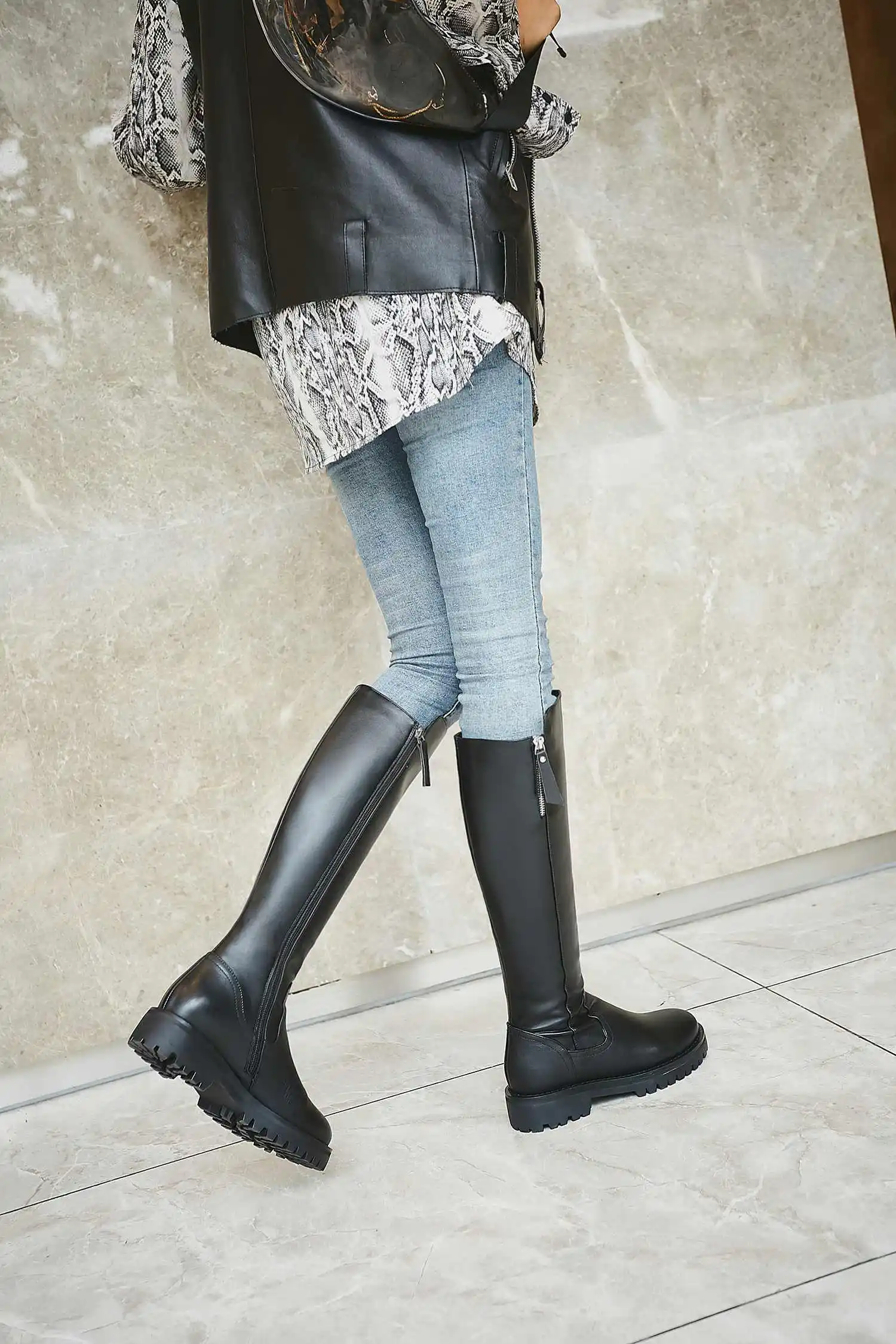krazing pot winter super keep warm cozy cow leather knight boots round toe med heels solid zipper fashion thigh high boots L5f6