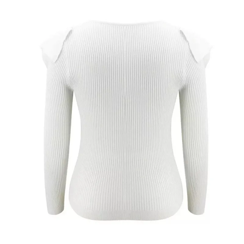  Sexy Deep V-Neck Ruffles Sweaters 2020 Women Autumn Winter Warm Knitted Long Sleeve Solid Slim OL Low-Cut Pullovers | Женская одежда