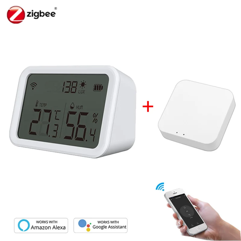 

Датчик температуры и влажности Tuya ZigBee для умного дома, комнатный гигрометр-термометр со светодиодным экраном, работает с Alexa Google