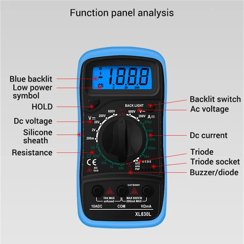 1PCS XL830L Handheld Digital Multimeter LCD Backlight Portable AC/DC Ammeter Voltmeter Ohm Voltage Tester Meter Multimetro hot |