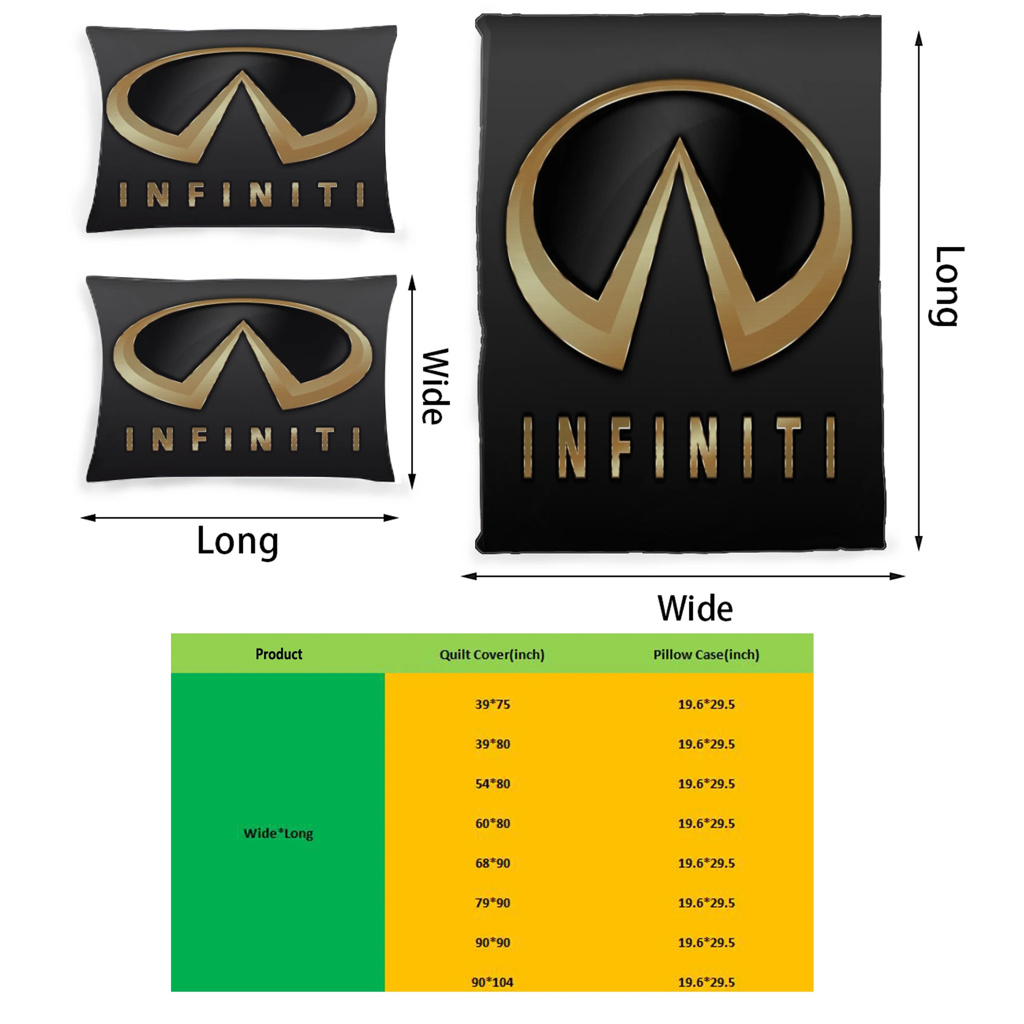 

Infiniti Car Graphic Printed Bedding Set Pattern Printing Polyester Quilt Cover Set 3 Pieces Quilt Cover Pillow Cover Set