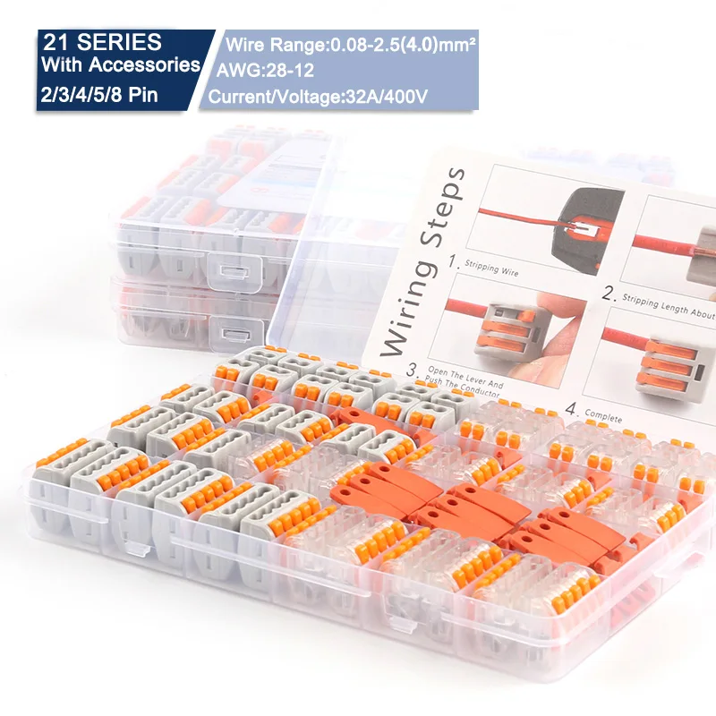 

Boxed Quick Wire Connector With fixed Accessories 2/3/4/5 Pin Universal Push-in Conductor Wiring Connectors Terminal For Home