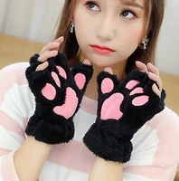 women bear plush cat paw claw gloves winter faux fur cute kitten fingerless mittens gloves christmas halloween for womens girls