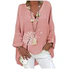 Женская туника с цветочным принтом, Блузка с V-образным вырезом, винтажная рубашка с длинным рукавом, размера плюс, 5xl, на весну