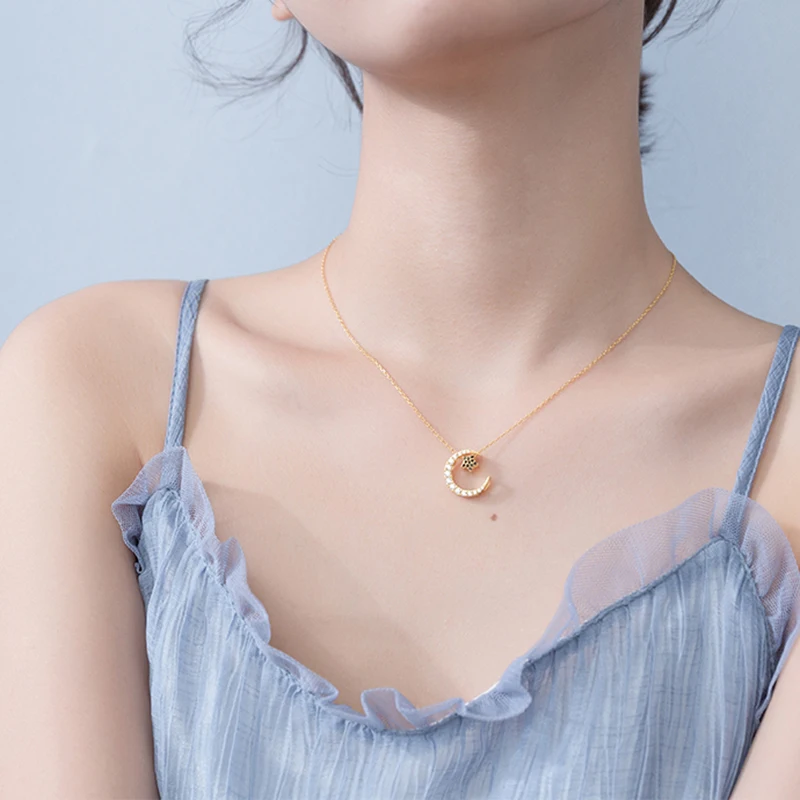 Женское ожерелье из серебра 925 пробы с подвеской в виде Луны и звезды|Ожерелья| |