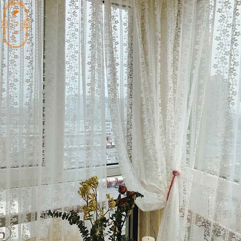 North European and American Rural White Lace Screens Living Room Balcony Bedroom Bay Window Finished Curtains White Screens