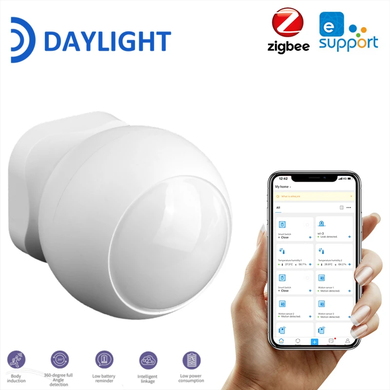 

DLS eWeLink Smart Home PIR Motion Detector Zigbee Wireless 8 meters Infrared Human Moving Detector Automatic Home Security Alarm