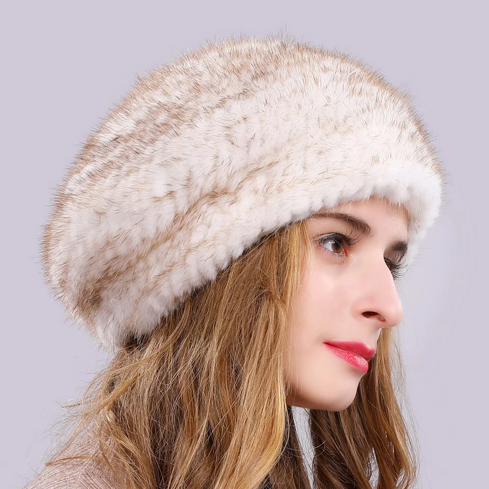 Новинка 2020 стильная зимняя Шапка-бини из натурального меха норки женские вязаные
