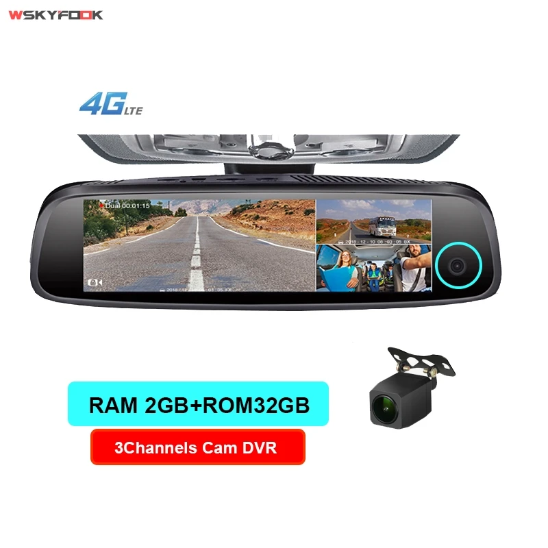 " ips Touch 4G ADAS gps навигация Android 5,1 Dashcam 3 канала Cam DVR камера с оперативной памятью 2 ГБ+ rom32гб зеркальный видеорегистратор - Название цвета: Черный