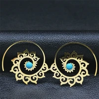 2022 boho stone stainless steel india flower hoop earing for women gold color round earings jewelry pendientes de aro e9205s04