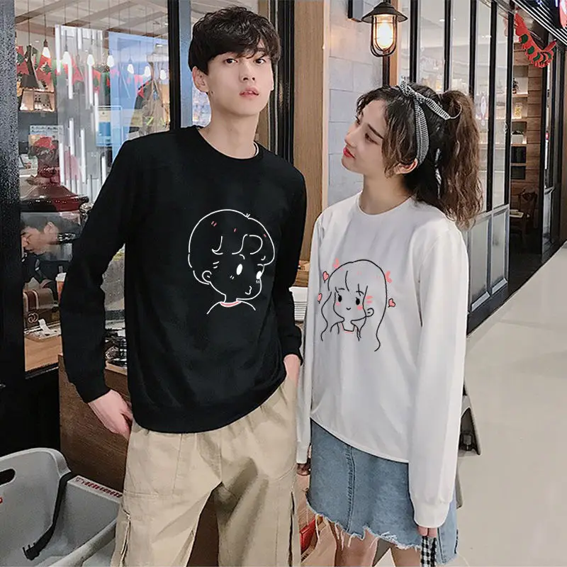 

Cute Couple Women Hoodies Pullover Kawaii Cartoon Sweatshirt Tops Cute Boys Graphic Outerwear Black Harajuku Autumn Hoodie Girl