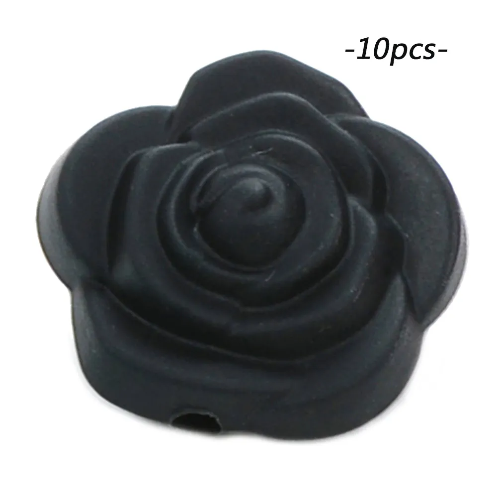 smokey black LOFCA 10 шт Силиконовые Бусины розы пищевой силиконовый продукт для детей для изготовления ювелирных изделий Детская Соска-подвеска BPA бесплатные игрушки - Цвет: smokey black