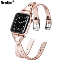 wearlizer women leather strap for apple watch fashion double leather 38mm 40mm 42mm 44mm band for iwatch series 5 4 3 2 1