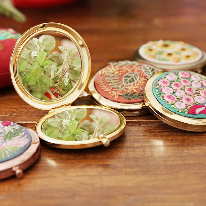 3D зеркало для макияжа с вышивкой сделай сам портативное Складное двухстороннее