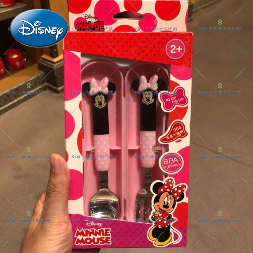 

Disney Mickey Minnie Cartoon Cute Fork Spoon Combination Set Portable Storage Tableware
