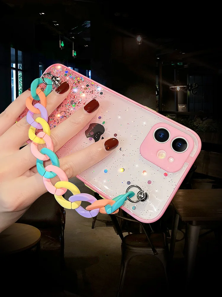 Fashion 3d Rainbow Bracelet Keychain Female Soft Case For Iphone 14 13 11 12 Pro Max Mini 7 8 Plus Xr X Xs Se Phone Cover Fundas