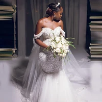 2021 new designer mermaid wedding dresses cap sleeves sweetheart with tulle train trumpet long bridal wedding gown