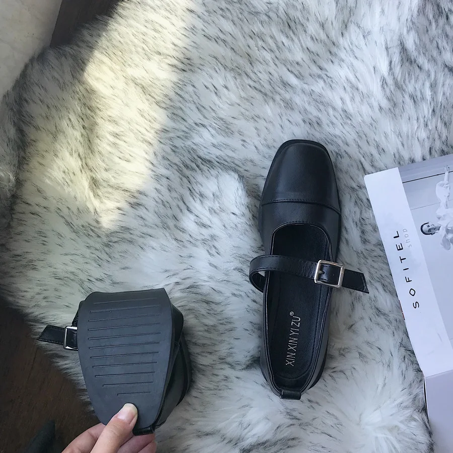 

Flat Black Shoes For Women Square Toe Female Footwear Oxfords Casual Sneaker New Retro Dress Leather Summer Mary Janes Rubber Bu