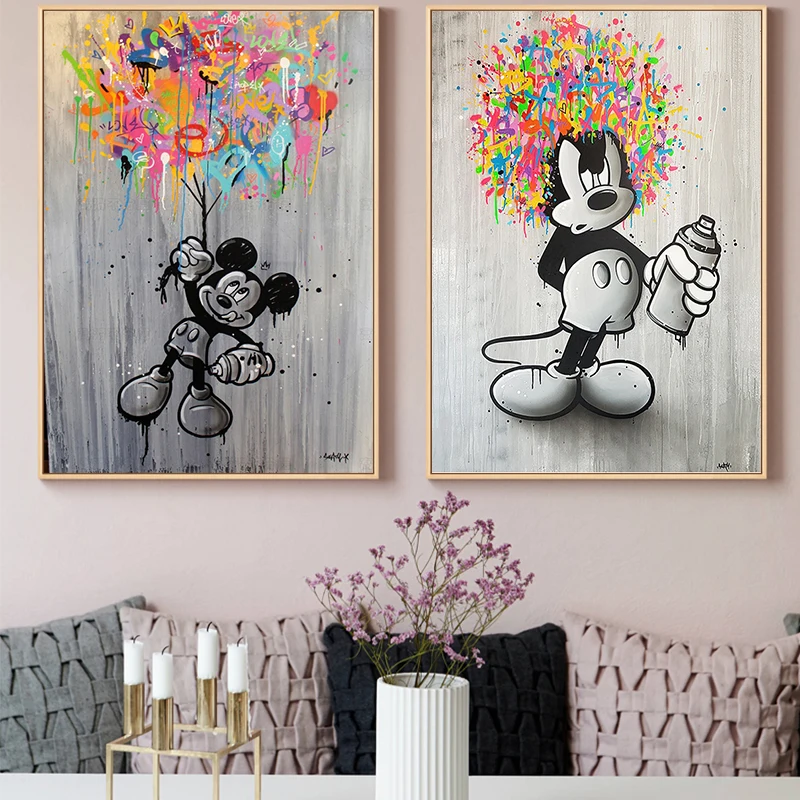 

Black and White Cartoon Mickey Mouse Poster and Prints Graffiti Art Canvas Paintings Wall Art Pictures Wall Art for Living Room
