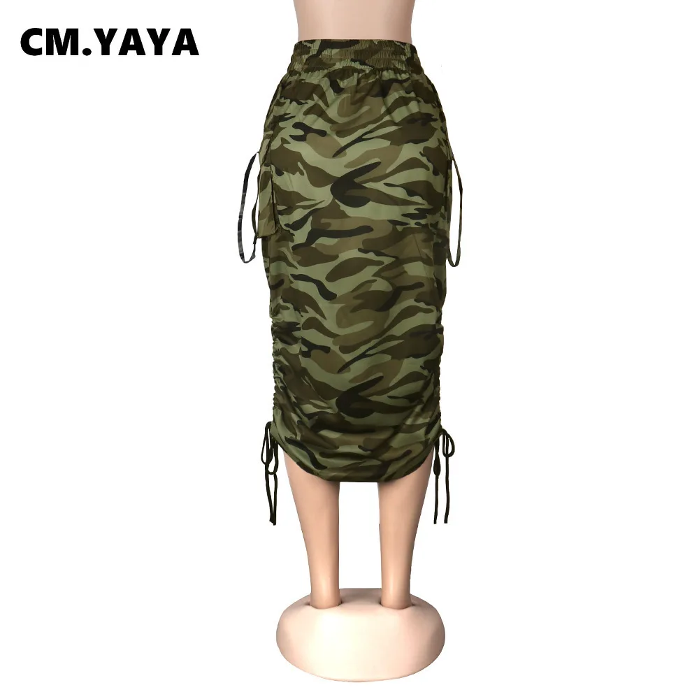 Женская эластичная юбка-футляр CM.YAYA камуфляжная юбка до середины икры с высокой