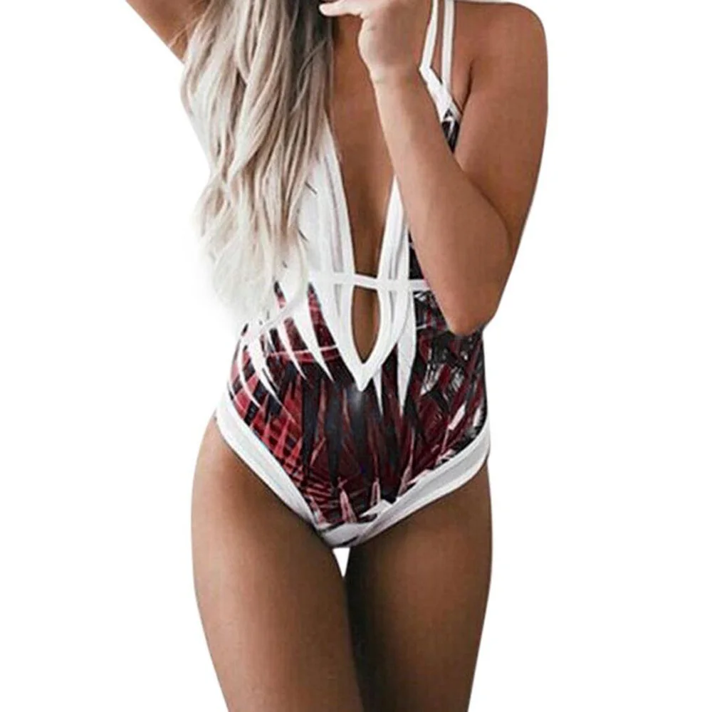 

Female Push Up Swimwear Sexy Leaves Printed Ruffle Swimsuit Brazilian Bikini Swimming Patchwork Beachwear For Ladies