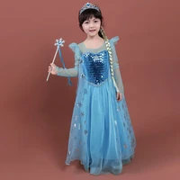 girls snow queen elsa dress princess party sequins cosplay birthday gift costume summer blue new dress