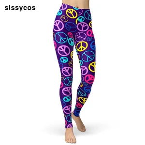 Женские леггинсы с принтом в стиле хиппи, карнавальные брюки с рисунком мира и любви, мягкие облегающие брюки с эффектом потертости для тренировок и фитнеса