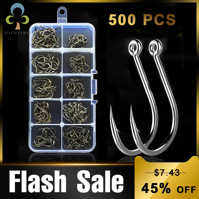 

500pcs/Box High Carbon Steel Fishing hooks Mixed Size Barbed jig hook Carp Fishing Jig Head for Fly fishing Accessories GYH