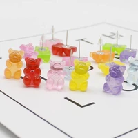 cute handmade colorful ins style cartoon bear earrings resin candy color animal stud earrings friends diary fun jewelry