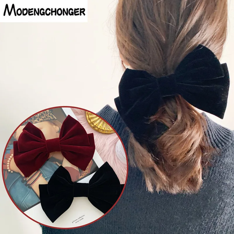 

High Quality Handmade Hairpin Vintage Velvet Bow Barrettes Big Bow Hairgrip Elastic Hair Band Crocodile Clip Hair Accessories