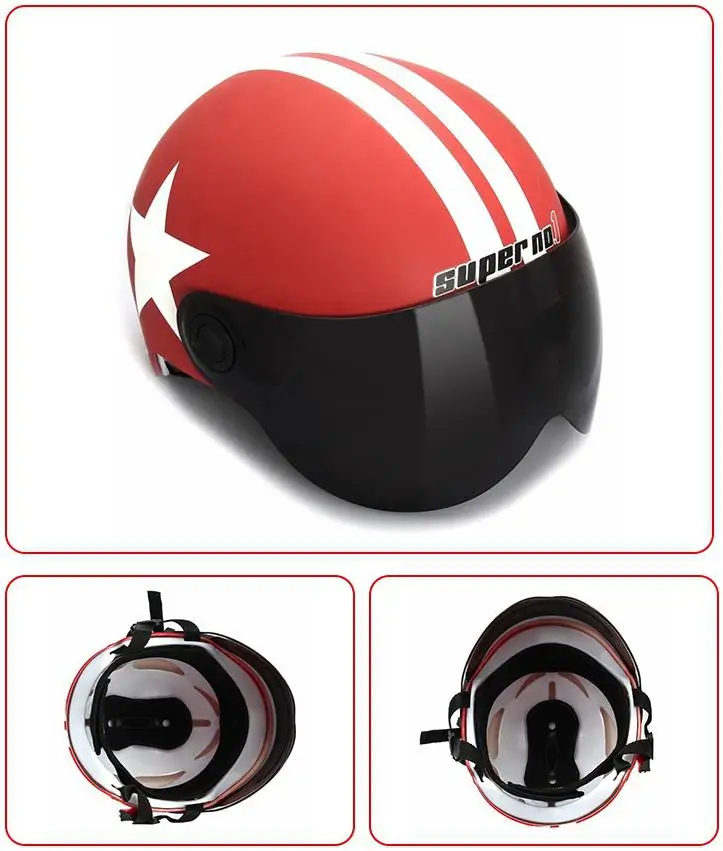 Мотоциклетный шлем половина 3/4 с выдвижным выпадающим солнцезащитным козырьком