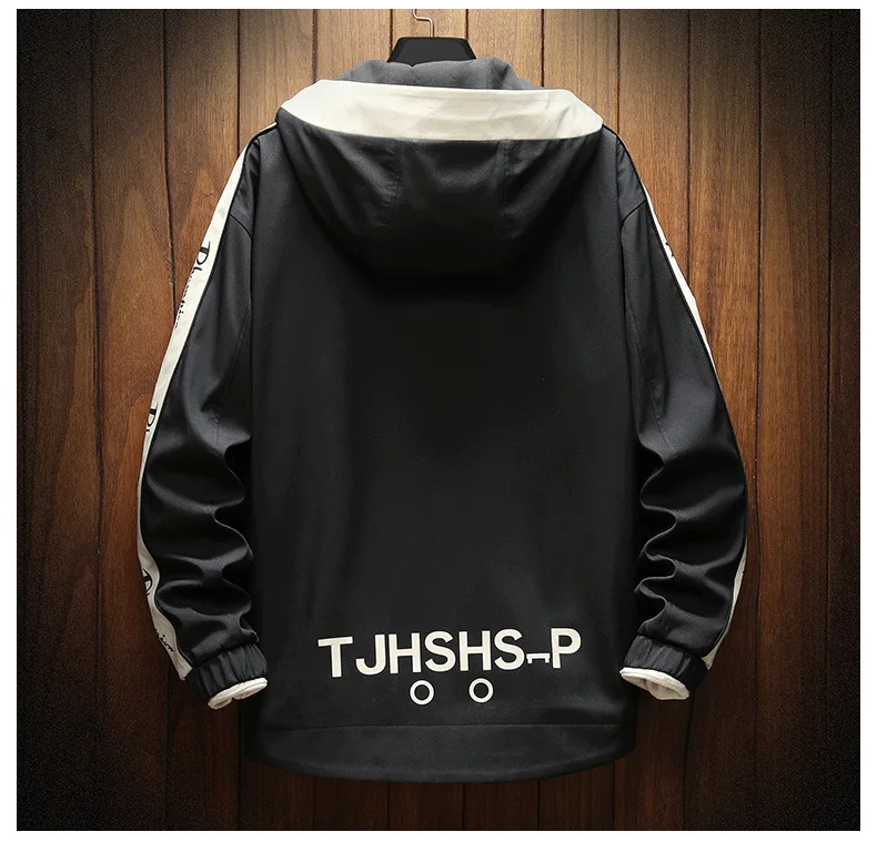 

Spring Autumn Men's Jacket Hooded Patchwork Color Pocket Decor Breathable Washable Loose Simple Casual Male Coat