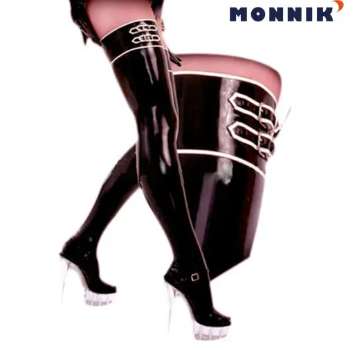 MONNIK latexSexy модные латексные резиновые черные чулки с белыми кругами для девочек