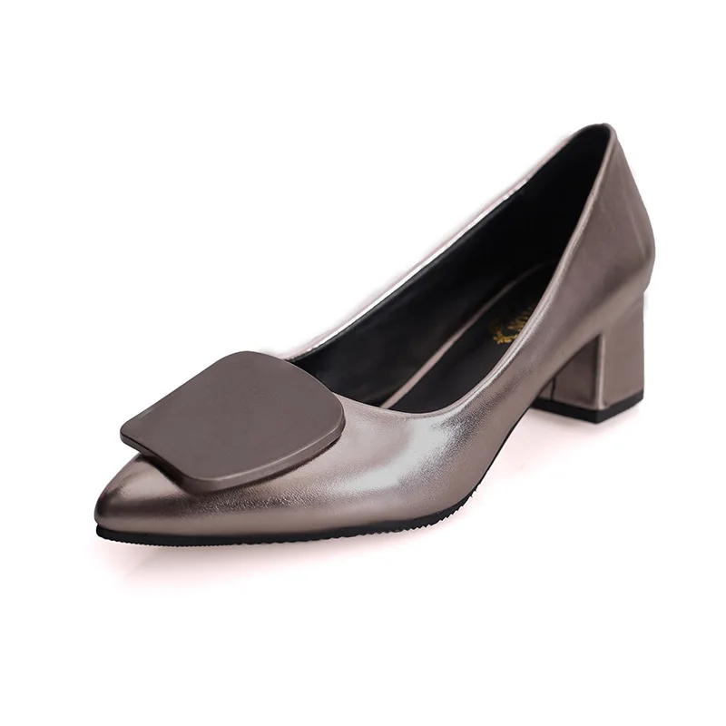 

2021Summer Woman Med Heels Boat Shoes Pointed Toe Pumps Square Heeled Patent Leathe Shoes Women Zapatos Mujer 34-40