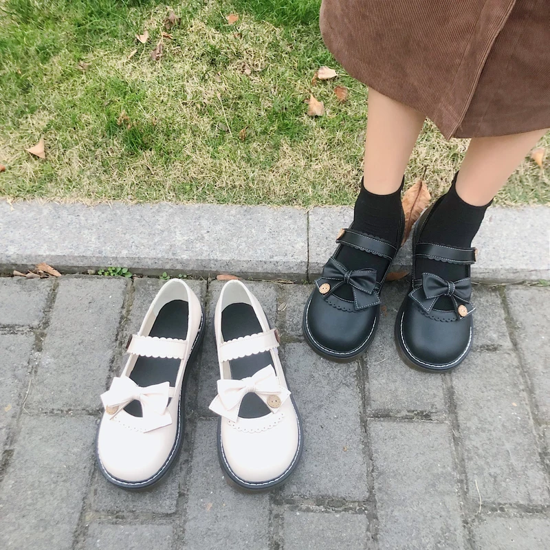 

Spring New Women's Leather Shoes Cute Round Head Lady Bow Fashion Women High Quality Button Joker Comfort Casual Shoes W35-29